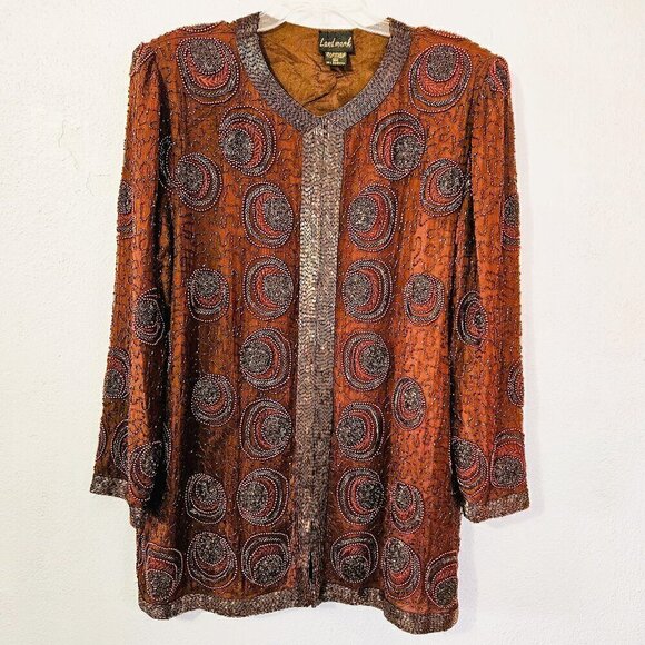 Landmark Jackets & Blazers - Vintage Women's Beaded Brown Jacket 100% Pure Silk Elegant Size 1X